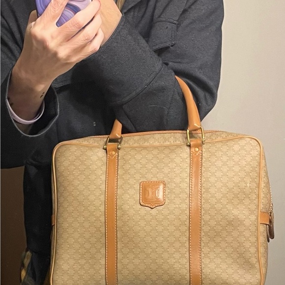 Celine Authentic Vintage Tan and Brown Bag with Leather Handles and Accents - Picture 16 of 16